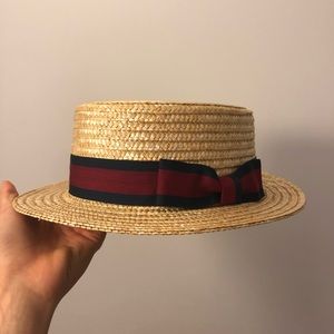 Boater Hat with Red and Blue Ribbon